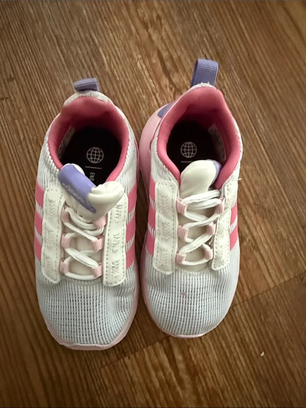adidas Kids Pink, White & Lilac Athletic Sneakers one pink untreated dot